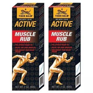 2 Pack of Tiger Balm Active Muscle Rub, Non-Greasy Pain Relief Cream 2 Oz Each